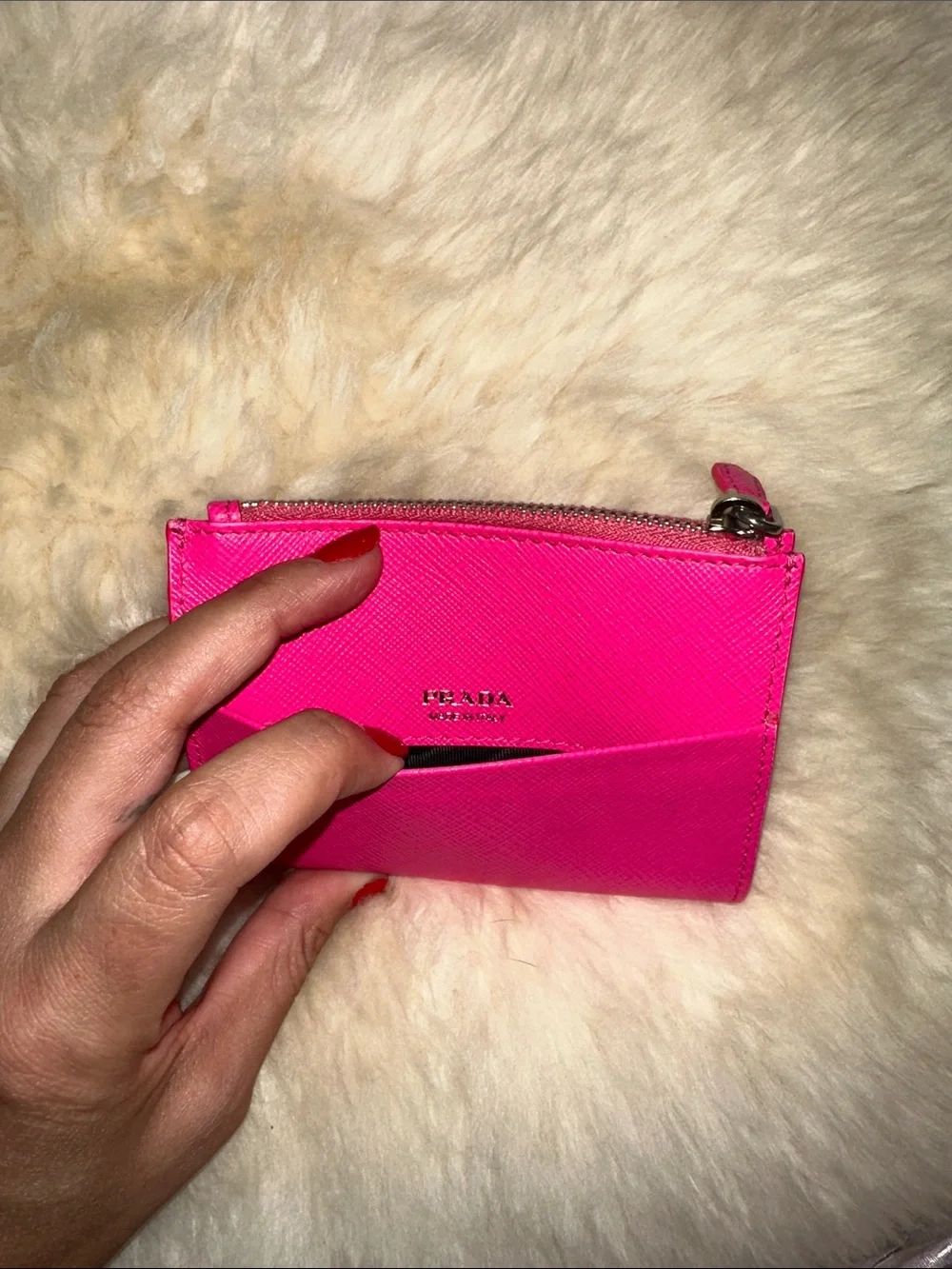 Prada Hot Pink Saffiano Leather Card Case Wallet